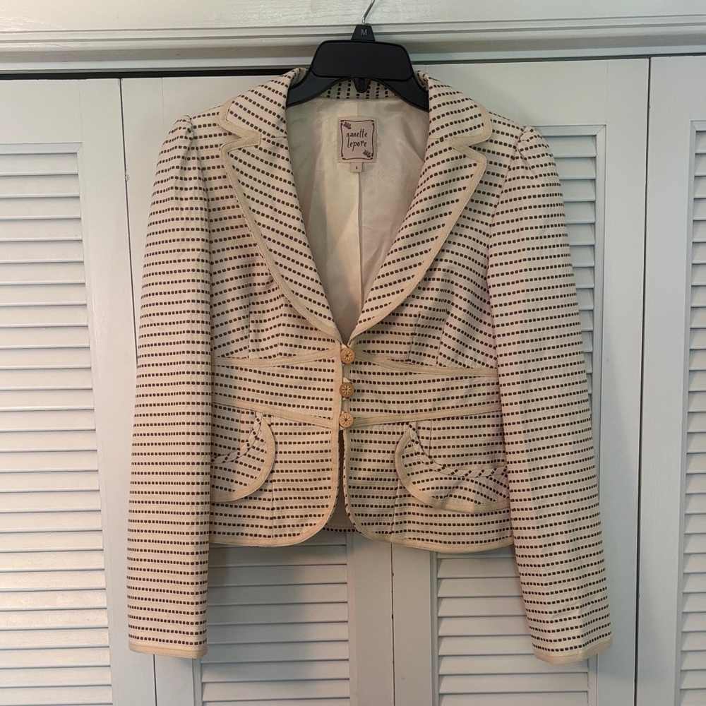 Nanette Lepore Cream and Black Striped Blazer